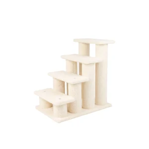 Armarkat 4 Steps Real Wood Pet Stairs Indoor Cat Stairway Step, Ivory, each platform 7" Deep