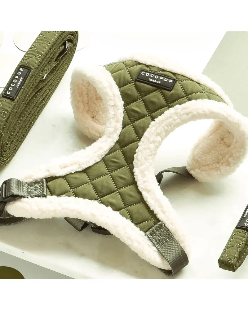 Quilted Adjustable Dog Harness in Khaki