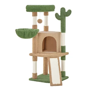 Yaheetech 42-in Cactus Cat Tree with Condo, Basket and Scratching Board