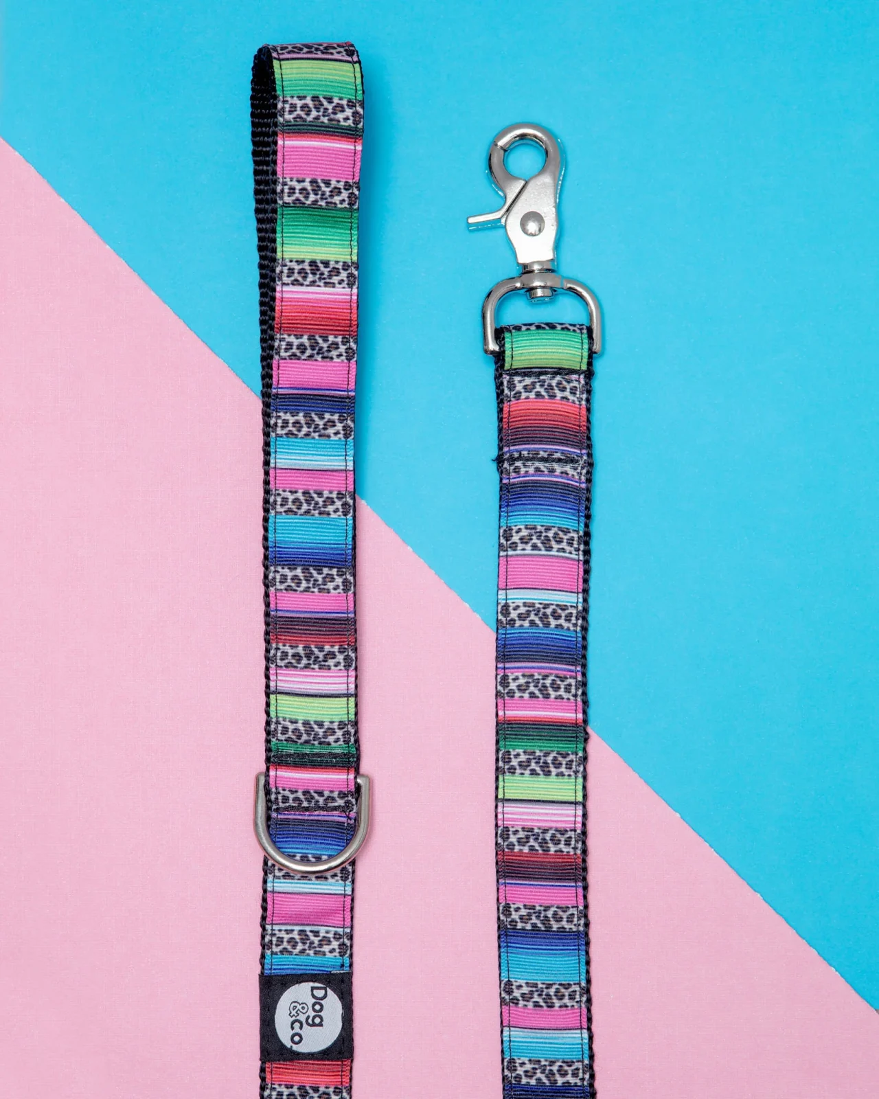 Rainbow Serape + Leopard Dog Leash (Made in NYC)