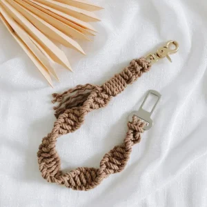 Macrame Seat Belt Dog Restraint in Brown (Made in the USA)