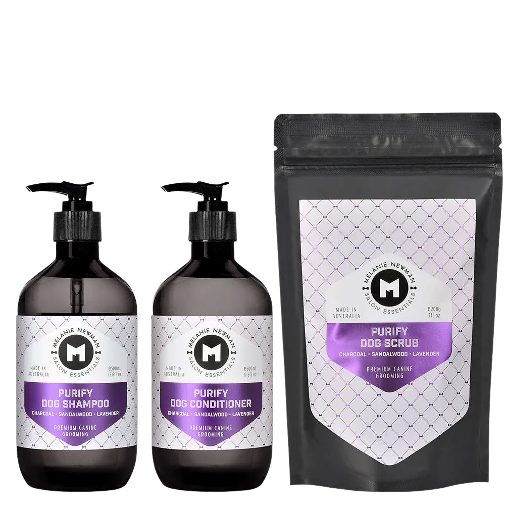 Purify Shampoo 500ml, Conditioner 500ml, Scrub 200g by Melanie Newman