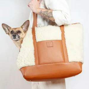 Tan Leather & Cream Shearling Luxe Dog Carrier (Dog & Co. Exclusive) (CLEARANCE)