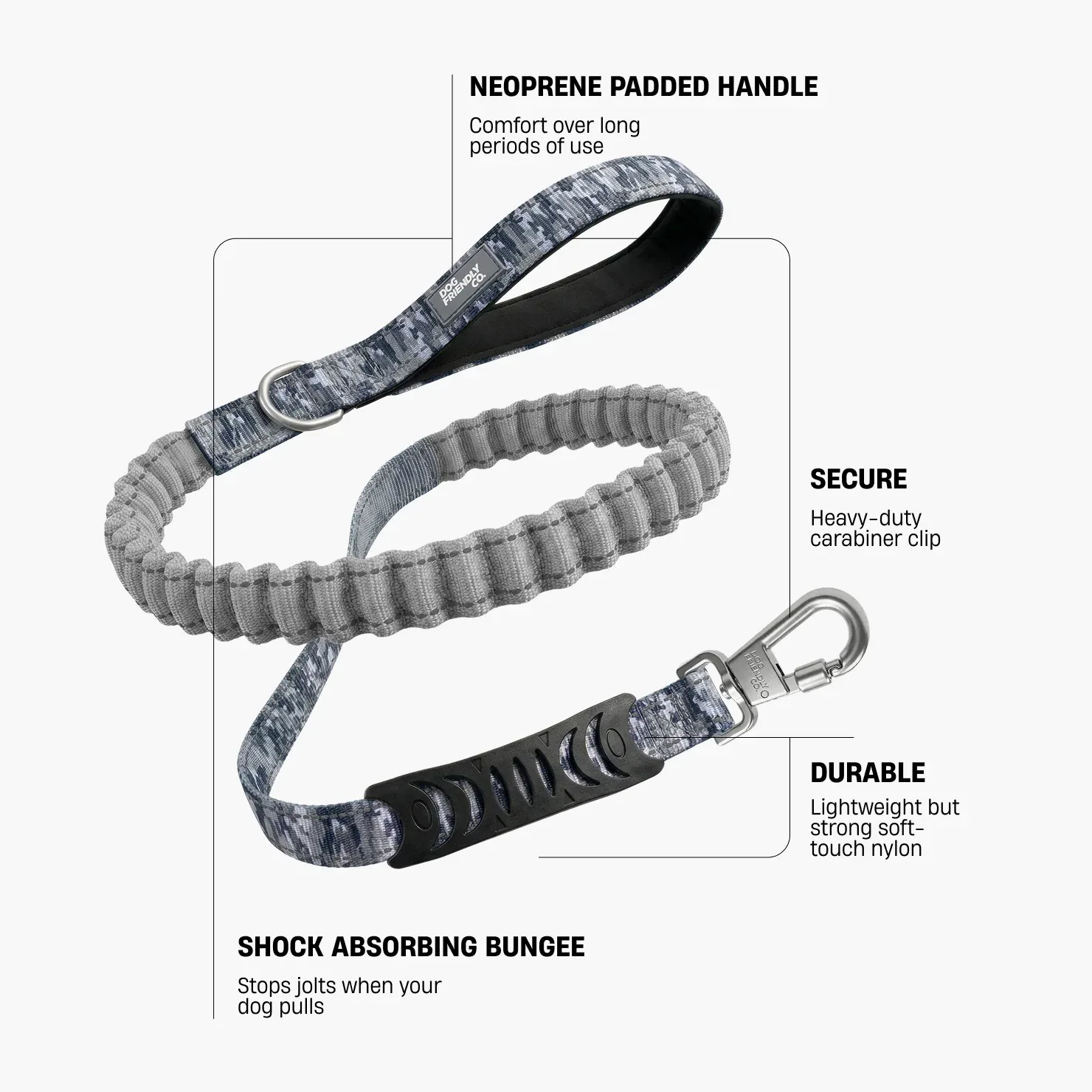 Bungee Dog Leash - Grey Camo - Image 2