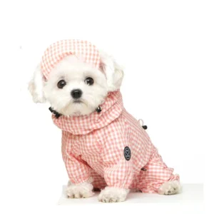 Waterproof Check Rain Dog Coverall in Pink