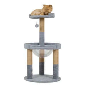 Whisker City®Laid-Back Bungalow Pluch 2-Level Cat Tower with Scratching Posts, Plastic Nesting Bed