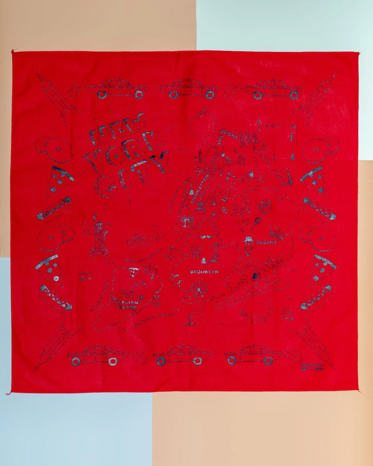 NYC Map Bandana in Red (Made in the USA) <>