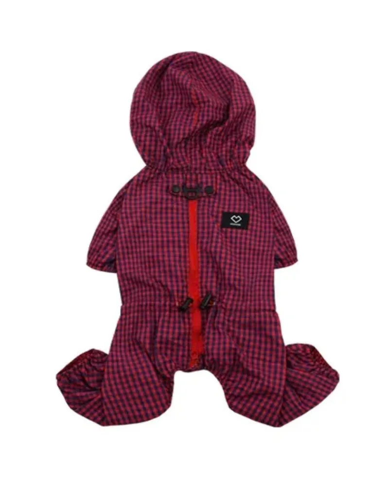 Check Rain Coverall for Dogs in Red - Image 2