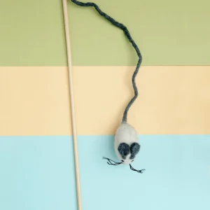 Mouse Cat Teaser Wand in Grey & White