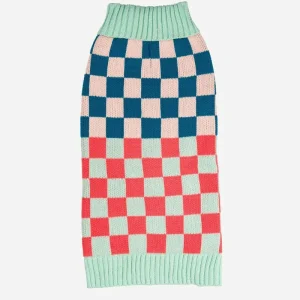 Checkerboard Dog Sweater in Melon & Jade (FINAL SALE)