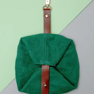 Waxed Canvas and Vegan Leather Dog Travel Bowl in Green(FINAL SALE)