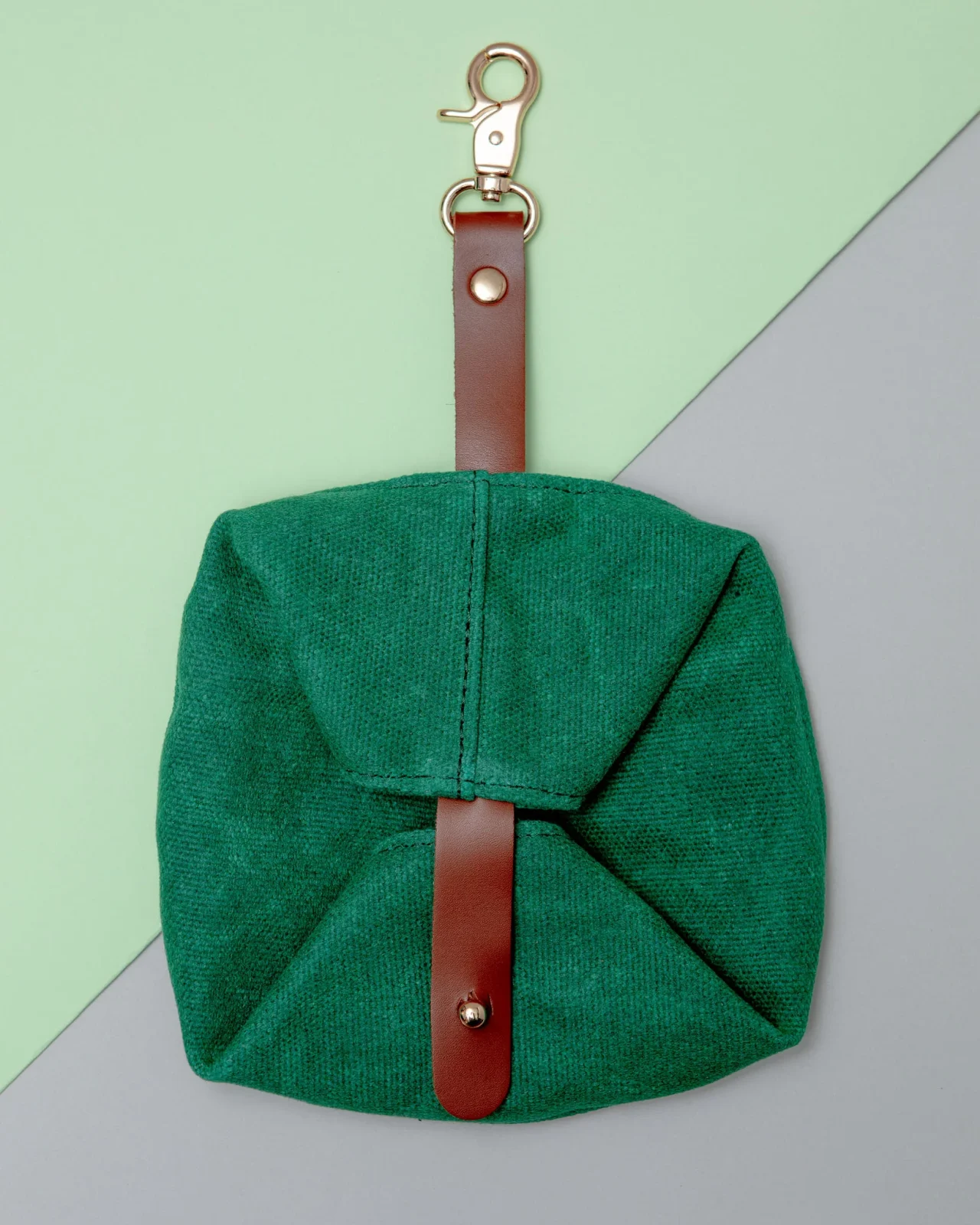 Waxed Canvas and Vegan Leather Dog Travel Bowl in Green(FINAL SALE)