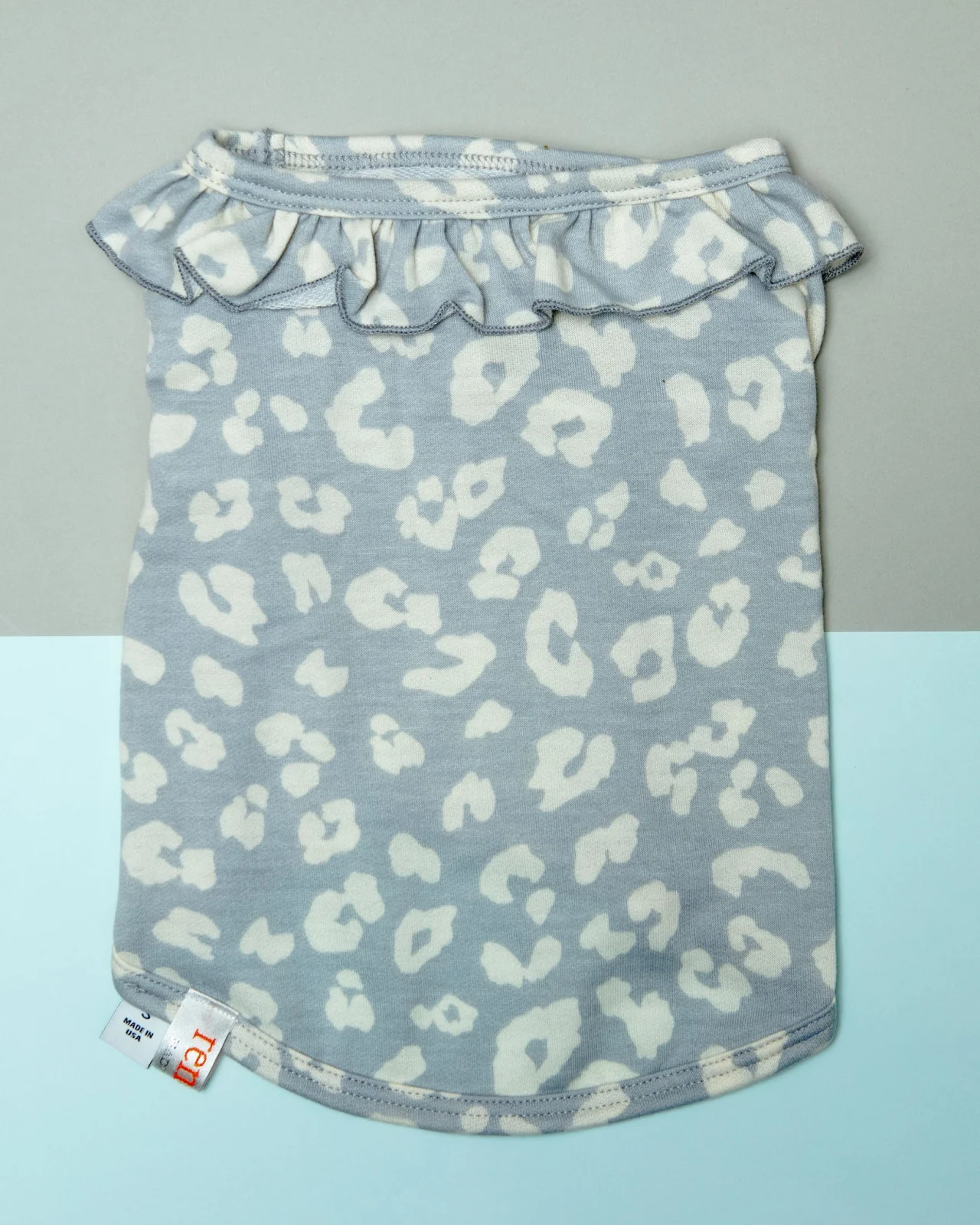 Animal Print Ruffle Neck Dog Top in Ivory and Grey (Made in the USA) (CLEARANCE) - Image 2