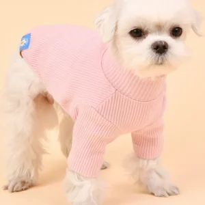 Ribbed Dog Turtleneck Tee In Pink((FINAL SALE))