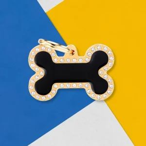 Glam Bone Dog Tag in Black & Gold