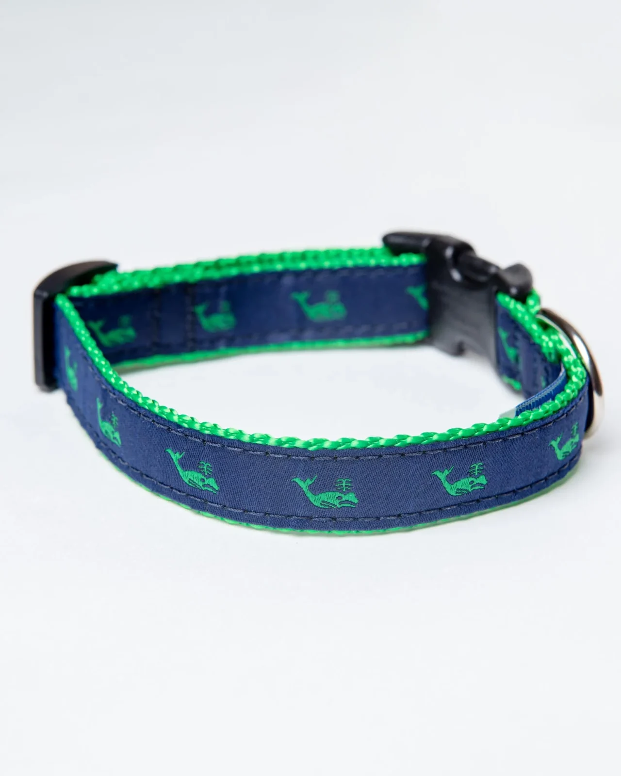 Navy + Green Whale Adjustable Dog Collar (Made in the USA) - Image 2