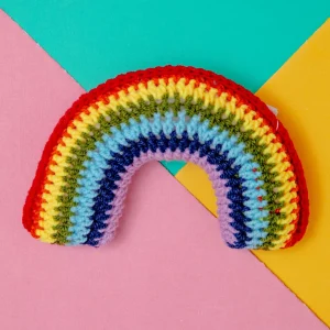 Hand-Knit Rainbow Squeaky Dog Toy