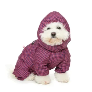 Check Rain Coverall for Dogs in Red