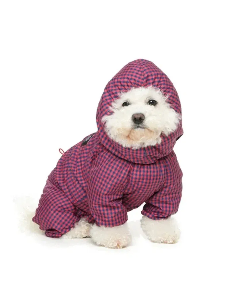 Check Rain Coverall for Dogs in Red