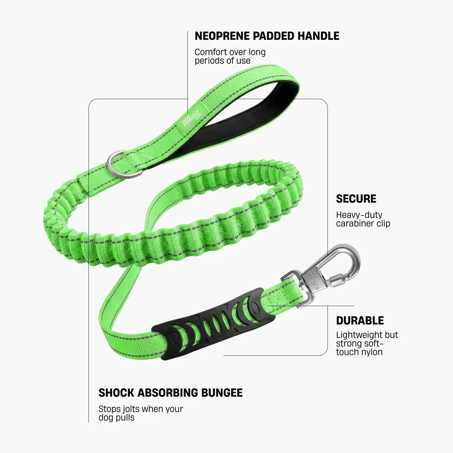 Bungee Dog Leash - Neon Green - Image 2
