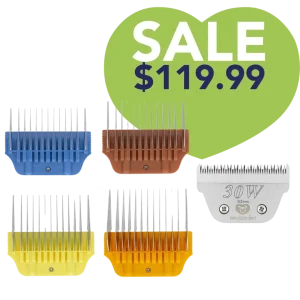 Wide Combs Colored Set of 4 (3/8" through 3/4") with 30W blade by PetStore.Direct