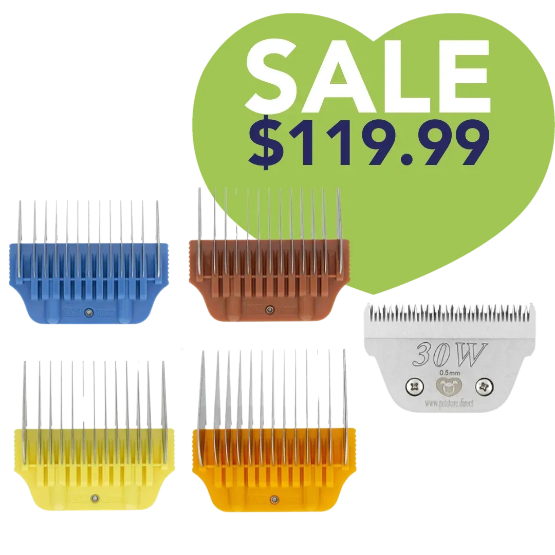 Wide Combs Colored Set of 4 (3/8" through 3/4") with 30W blade by PetStore.Direct