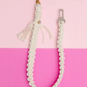 Macrame Seat Belt Dog Restraint in Natural (Made in the USA)