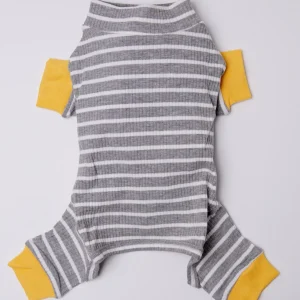 Nice-in-Stripes Grey + Yellow Ribbed Dog Onesie (FINAL SALE)
