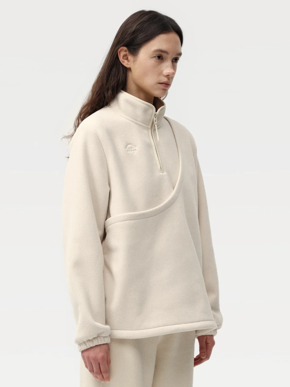 Kangaroo Pouch Unisex Microfleece Pullover in Milk White - Image 2