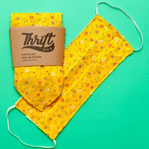 Face Mask & Dog Bandana Set in Yellow Multi Floral