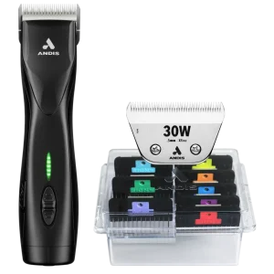 Pulse ZR II Black Clipper with #30W Blade and 8Pc Wide Comb Attachment Bundle by Andis