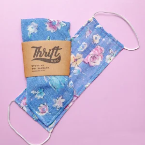 Matching Face Mask & Dog Bandana Set in Blue & Pink Floral (Immediate Ship)