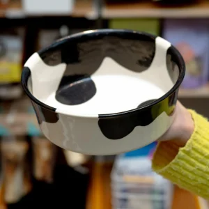 Handmade Ceramic Dog Bowl in Cow Print (Made in the USA)