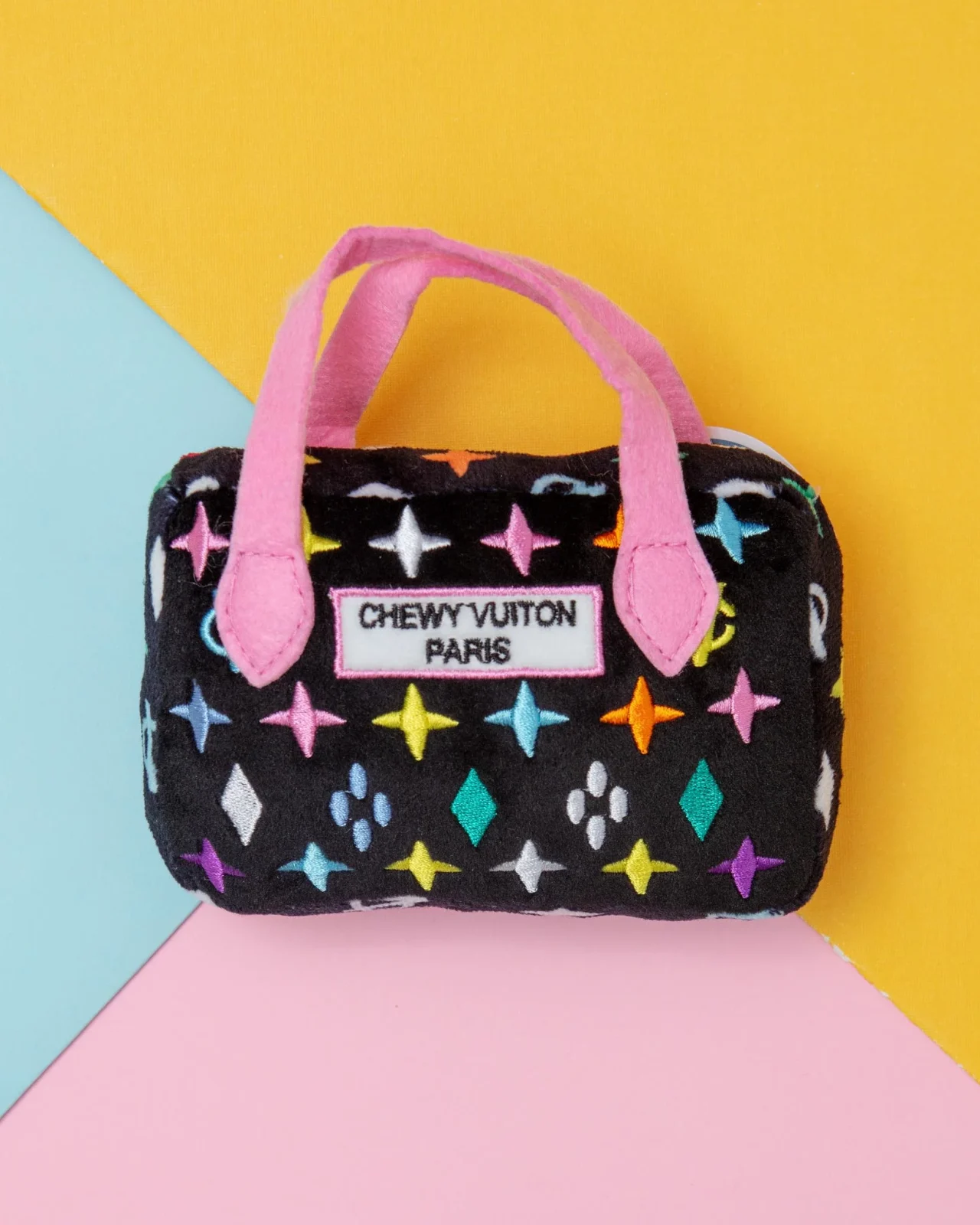 Chewy Vuiton Bag Squeaky Dog Toy in Black Monogram