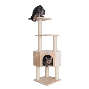 GleePet 48-in Compact Faux Fur Real Wood Cat Tree, Beige