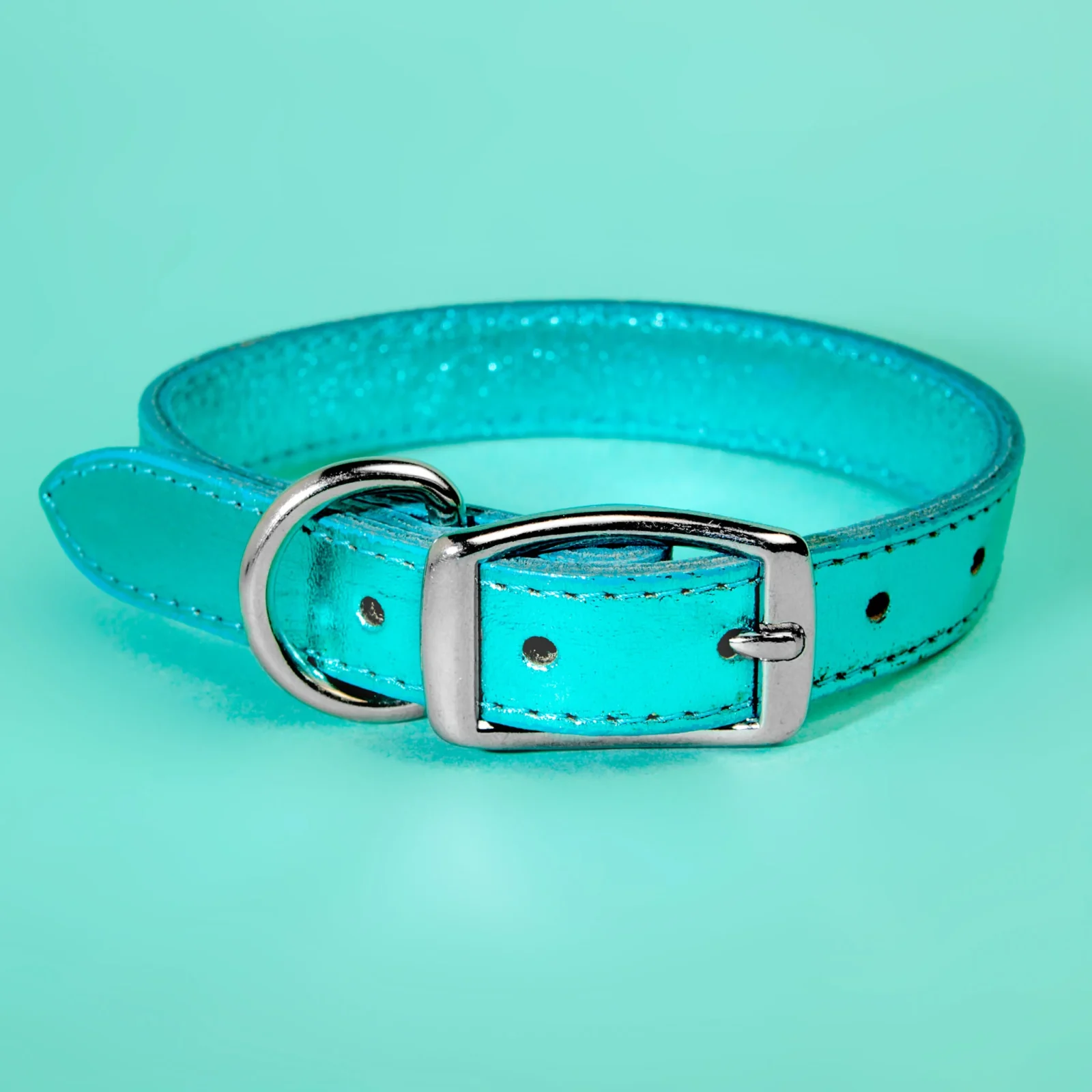 Shimmer Leather Dog Collar in Metallic Turquoise (FINAL SALE) - Image 2