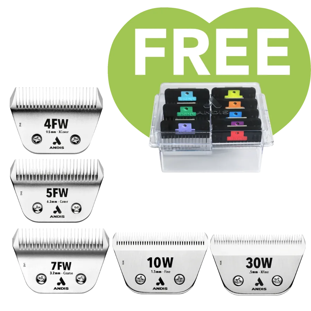 CeramicEdge Wide Blade Set of 5 with Free 8pc Wide Comb Set by Andis