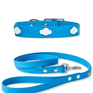 Sky Blue Clouds Dog Collar + Leash Set (Made in Canada)