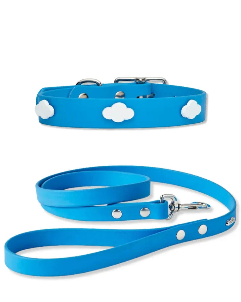 Sky Blue Clouds Dog Collar + Leash Set (Made in Canada)