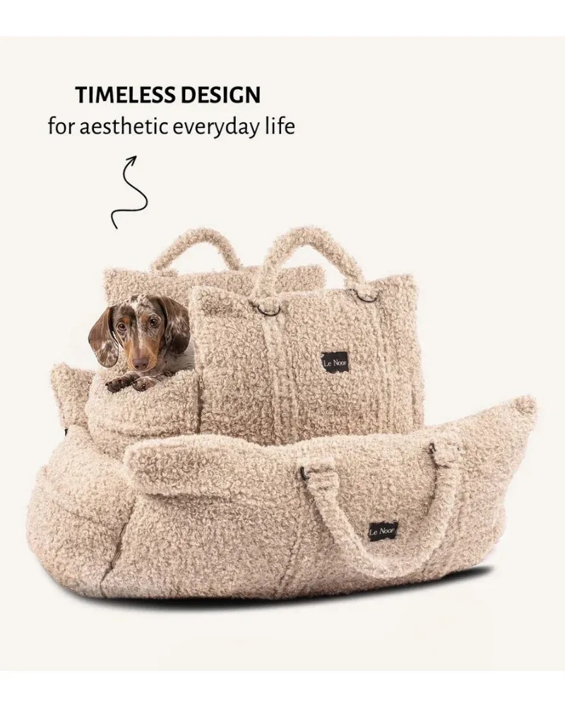 Beige Teddy Travel Car Dog Bed - Image 2