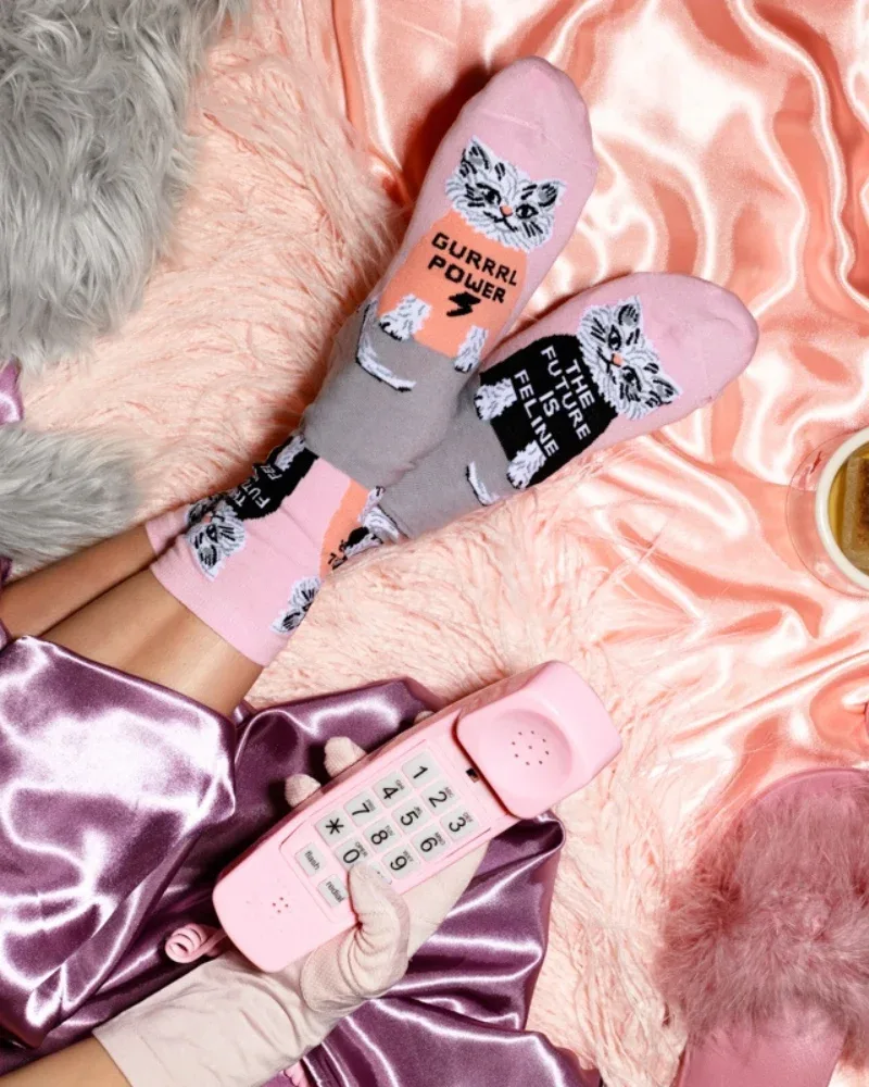 Future is Feline Cotton Kitty Crew Socks - Image 2
