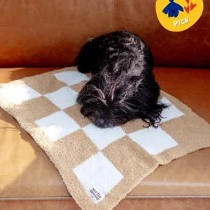 Luxe Check Dog Blanket in Sand