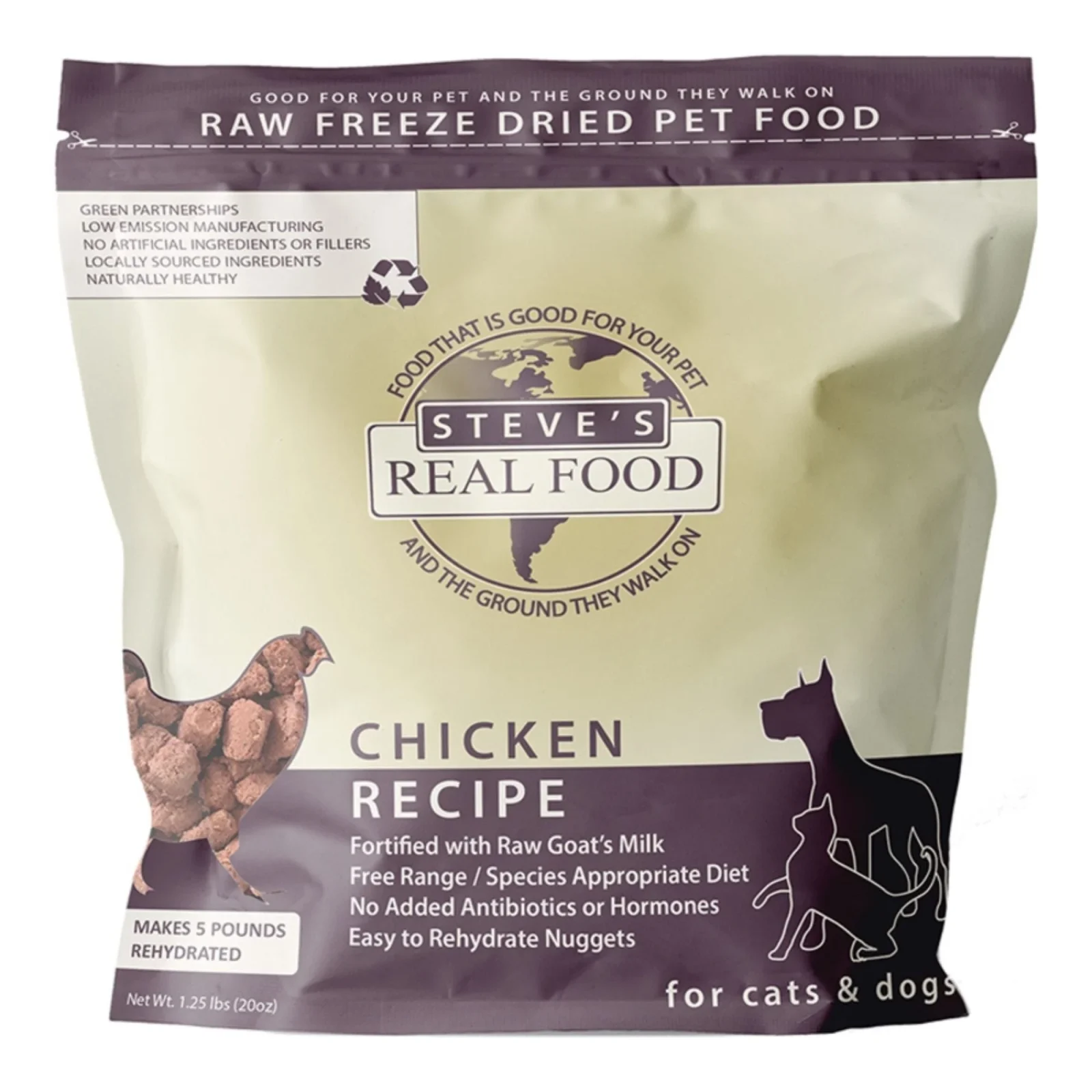 Steve's Real Food Dog & Cat Freeze-Dried Chicken Nuggets 1.25Lbs