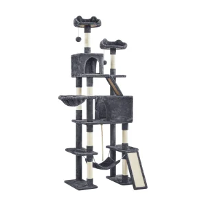 Yaheetech 82.5-in Multi-Level Cat Tree with 2 Condos, 2 Perches, Hammock and Scratching Boards