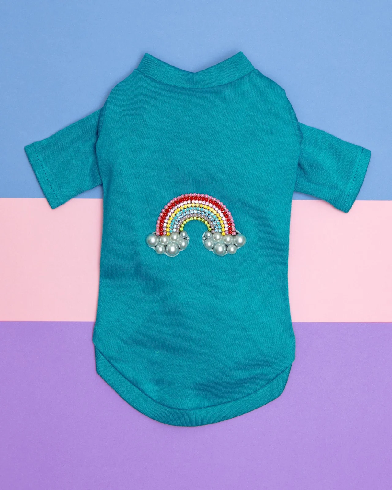 Rainbow Tiny Dog Tee in Aqua (CLEARANCE)