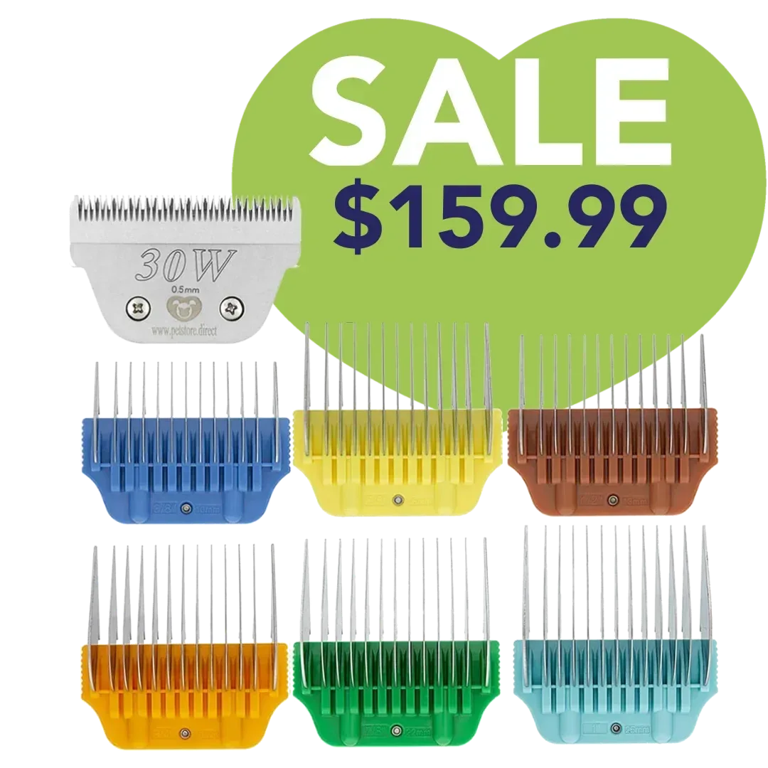 Wide Combs Colored Set of 6 (3/8″ through 1″) with 30W Blade by PetStore.Direct