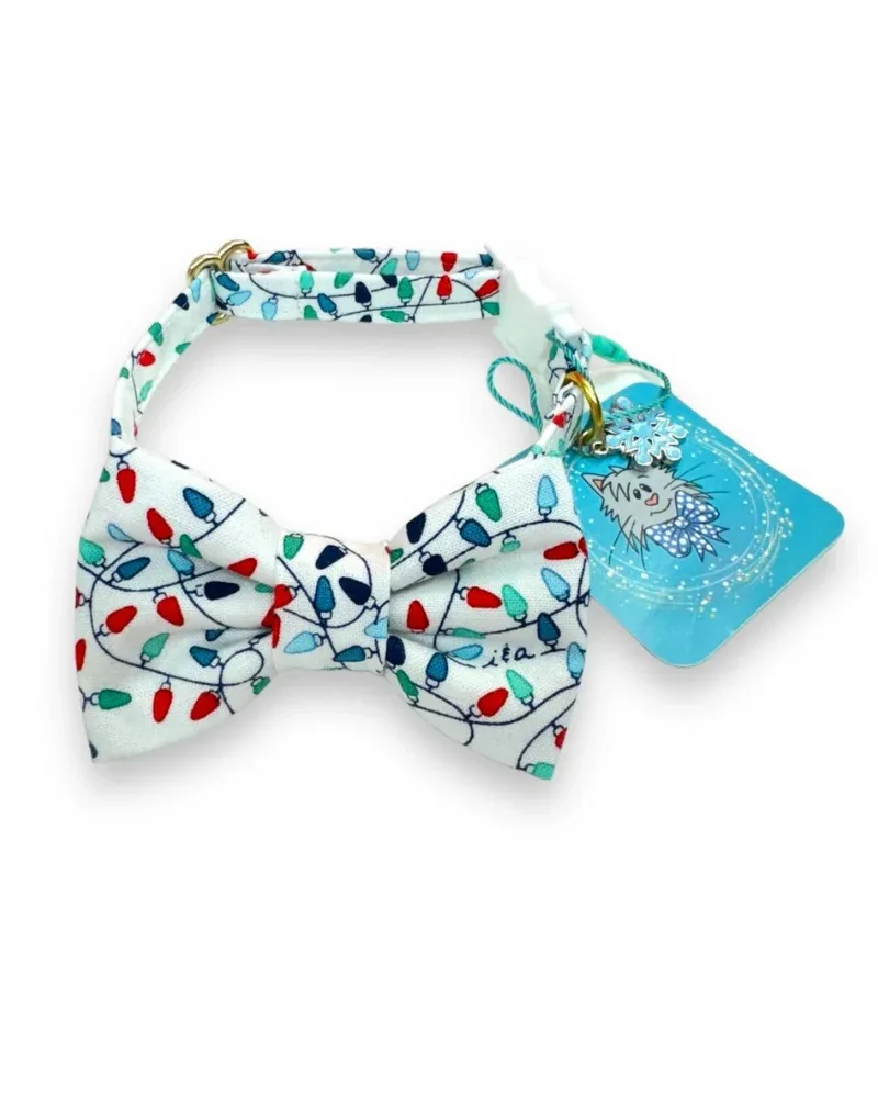 Christmas Lights Cat Collar and Bowtie Set (Made in the USA)