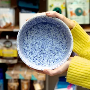 Handmade Ceramic Dog Bowl in Blue Speckle (Made in the USA)