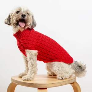 The Uptown Cable Knit Sweater in Red Cotton (Made in NYC)