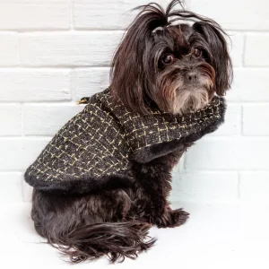 Chantel Tweed Dog Coat in Black (FINAL SALE)
